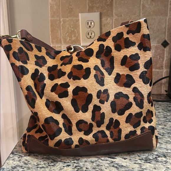 Meanwhile Back on the Farm leather/hide leopard tote - Picture 2 of 4